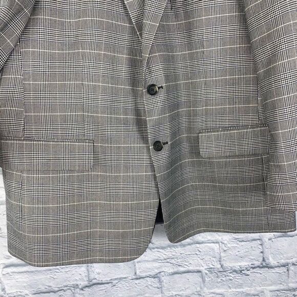 Stafford essentials mens 44R black & white button plaid blazer - Picture 2 of 13